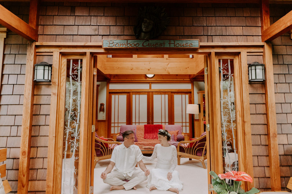 Beck and Rob meditate at their Airbnb